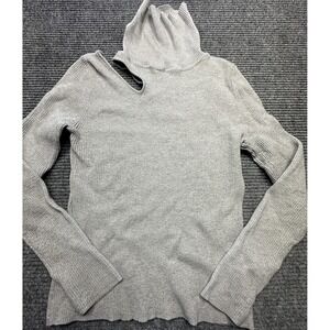 Love Token Sweater Womens Medium Ribbed Knit Asymmetrical Cutout Turtleneck Pull